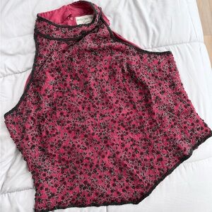 Papell Boutique Fuchsia and Black Embroidered Blouse